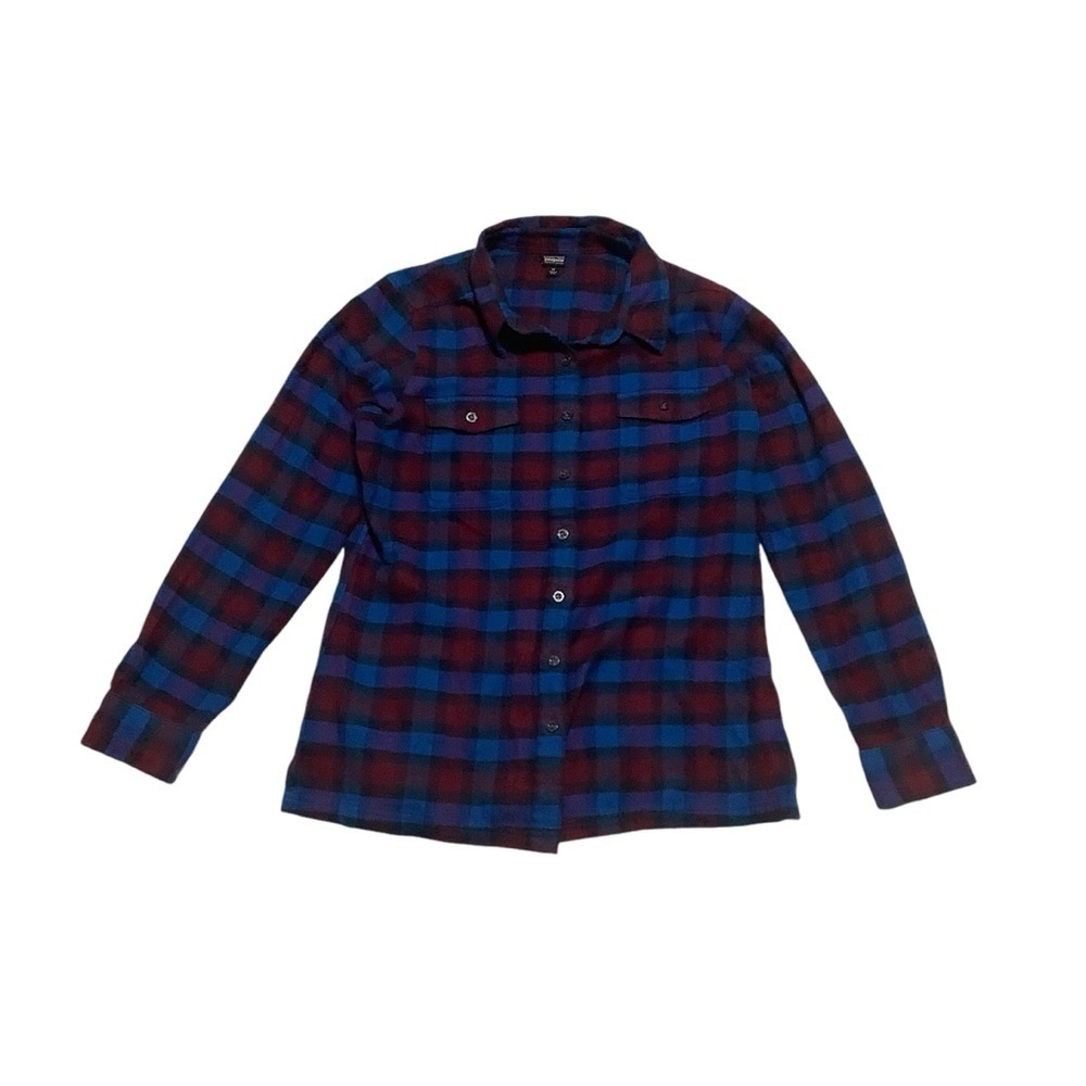 Patagonia Fjord Flannel Shirt Shirt Sz 14 Blue Red Purple Organic Cotton